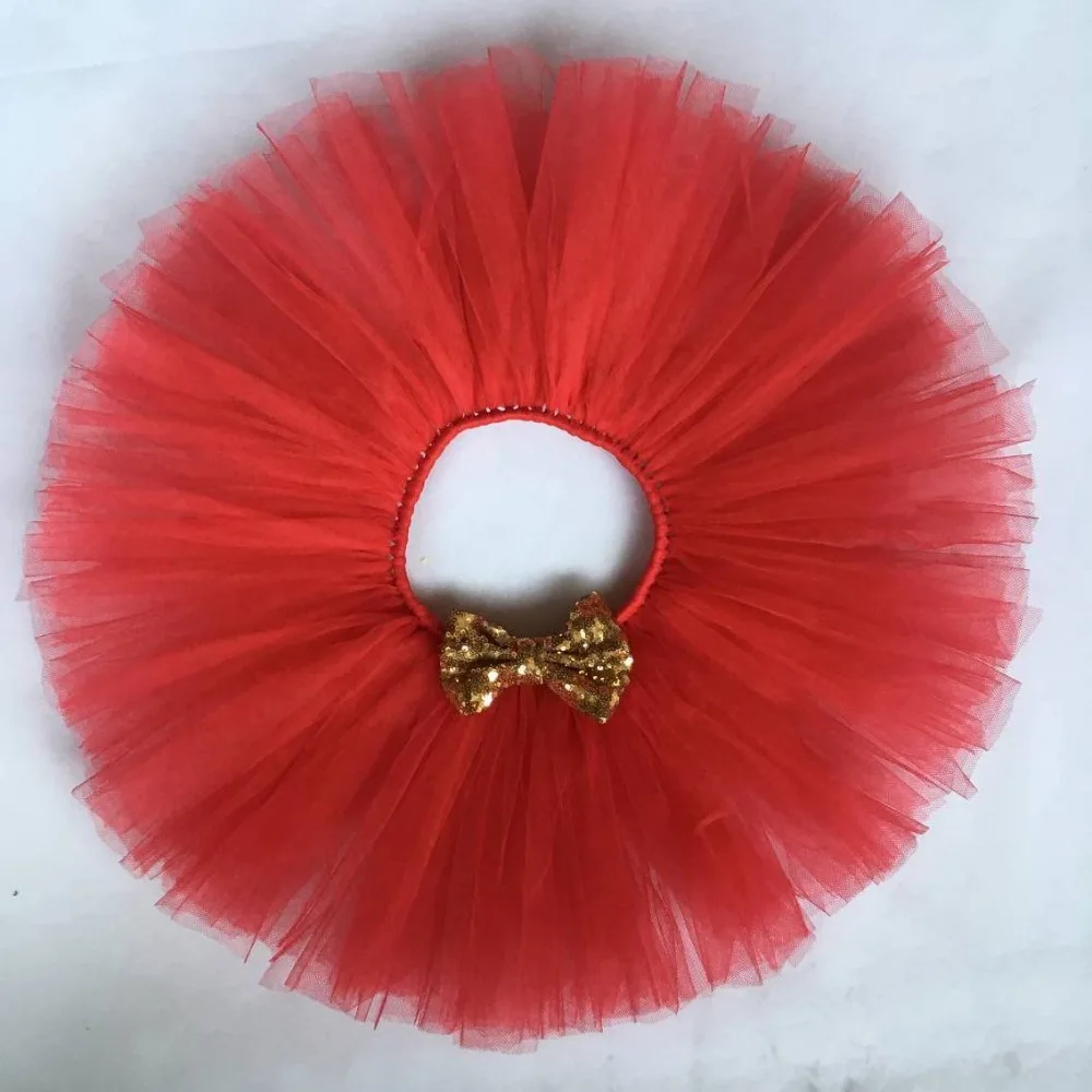 

Hot Girls Red Tutu Skirt Infant Toddler Baby Fluffy Tulle Pettiskirt Ballet Tutu with Gold Sequin Bow Kids Birthday Party Skirts