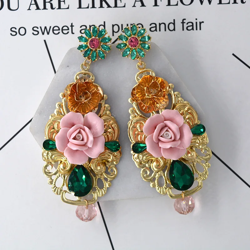 Fashion flower geometric long earrings for women