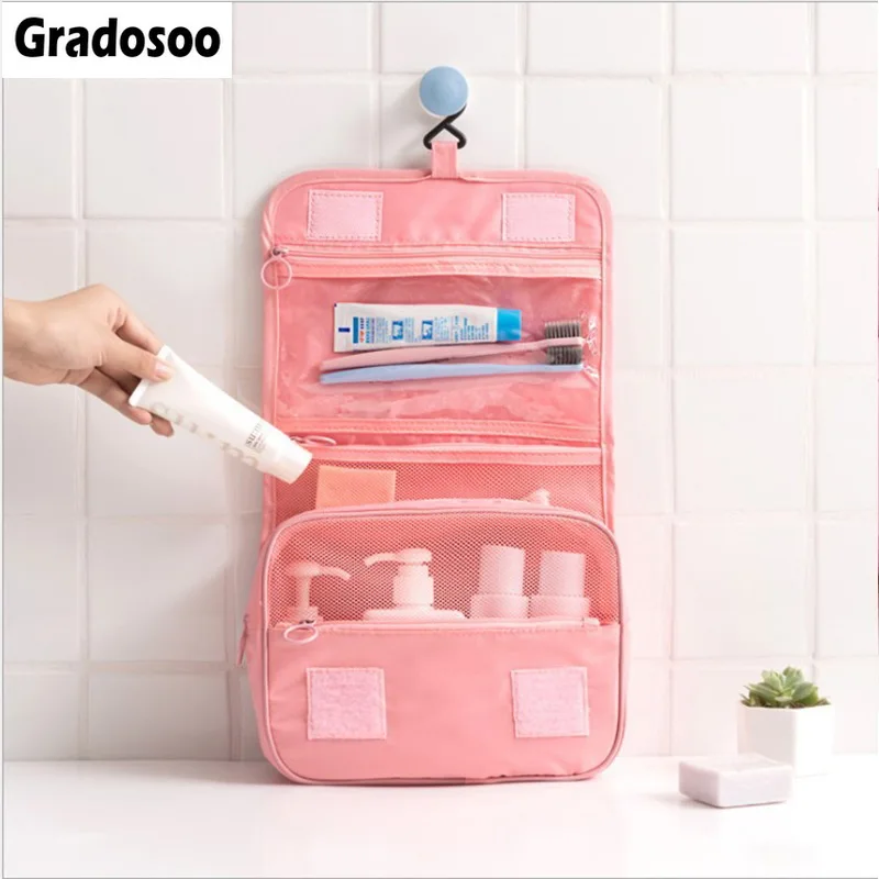 

Gradosoo Hanging Makeup Bag Women Travel Organizer Storage Female Cosmetic Bags Toiletry Bag Cute Makeup Pouch Wash Bags LBF588