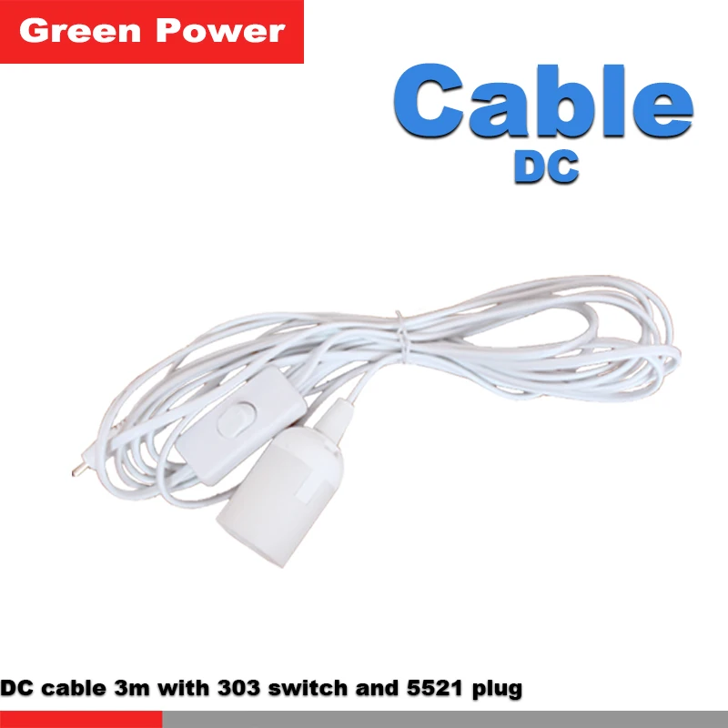 

3m wire DC cable with DC5521 connecting terminal 303 switch E27 lamp-socket connect DC solar panel kit system for led lamp use