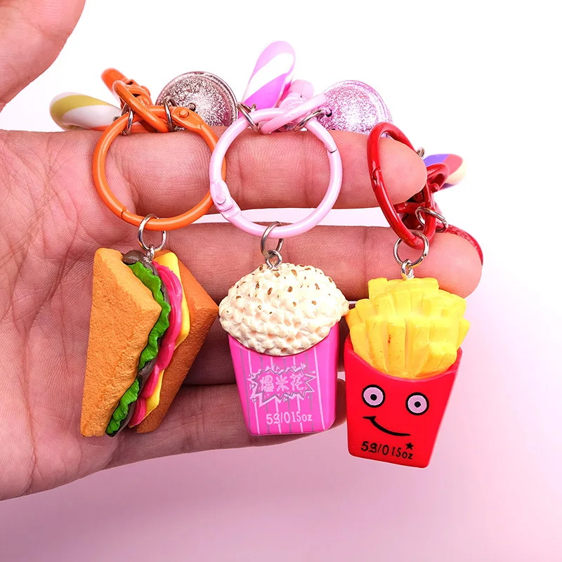 

2019 Fashion Creative Cute Burger Fries Sandwich Keychain Creative Simulation Food Keychain Unisex Keychain Small Gifts