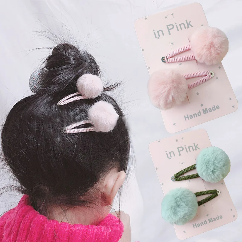 

Cute Girls BB Hair Clips rabbit hair Balls hairpins kids princess safety Barrettes 2pcs/sets Hairgrips Hair Accessories Headwear