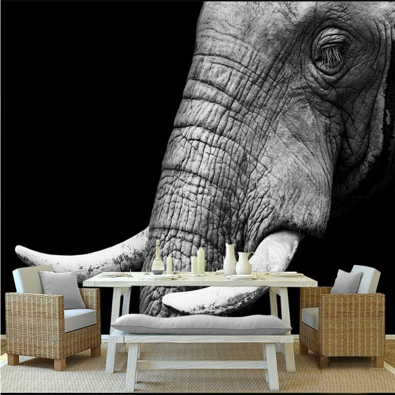 

Custom Large Wall Murals Black and White Elephant Minimnalist Photo 3d Wallpaper Embossed Non-Woven TV Background Study Kitchen