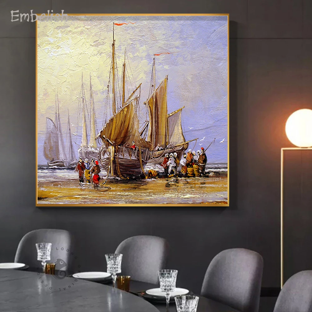 Embelish 1 шт. рыбацкие лодки и корабли морской пейзаж, высокое качество холст картины для гостиной стены искусства плакаты картины интерьерные