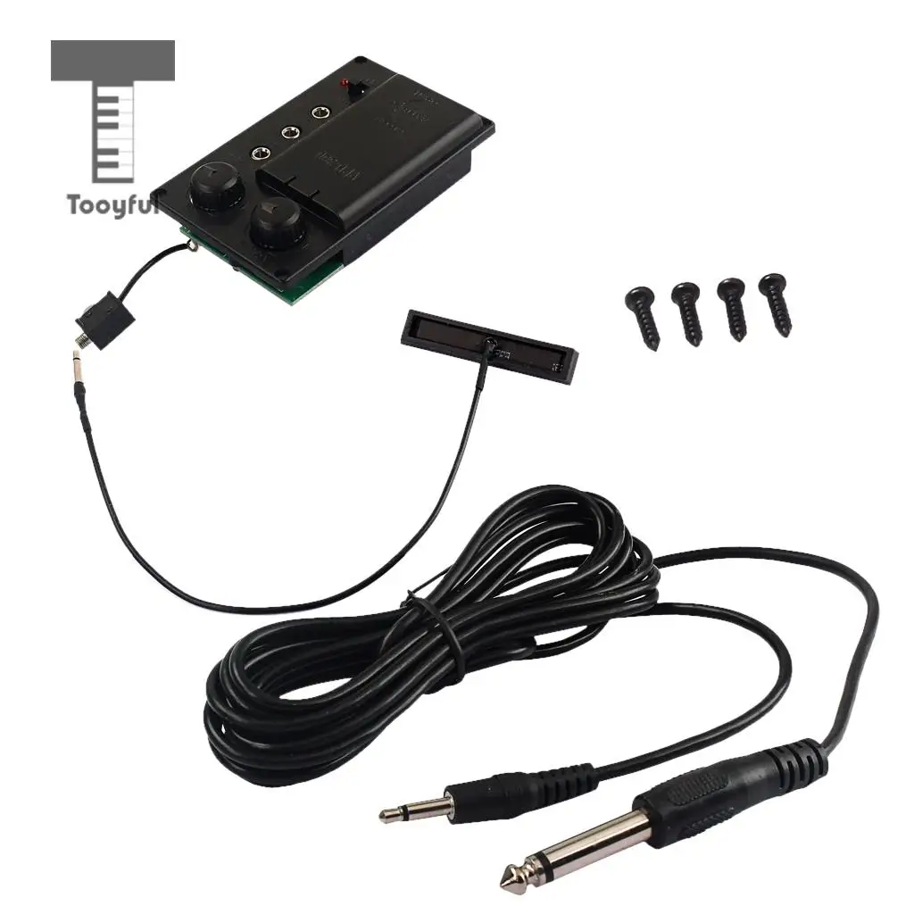 Tooyful Durable Metal Electric Violin Silent EQ Piezo Pickup Transducer with Cable Electronic Violin Parts Black