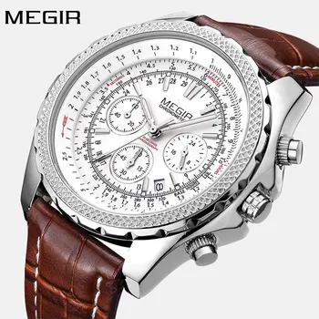 

Luxury Men Military Sport Watches Megir Fashion Men Leather Strap Luminous Hands Men Business Quartz Wrist Watch Clock