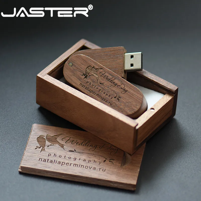 JASTER USB 2,0 деревянный логотип на заказ вращающийся деревянный флеш-накопитель карта памяти, Флеш накопитель 4G 8G 16GB 32GB 64GB креативный накопитель