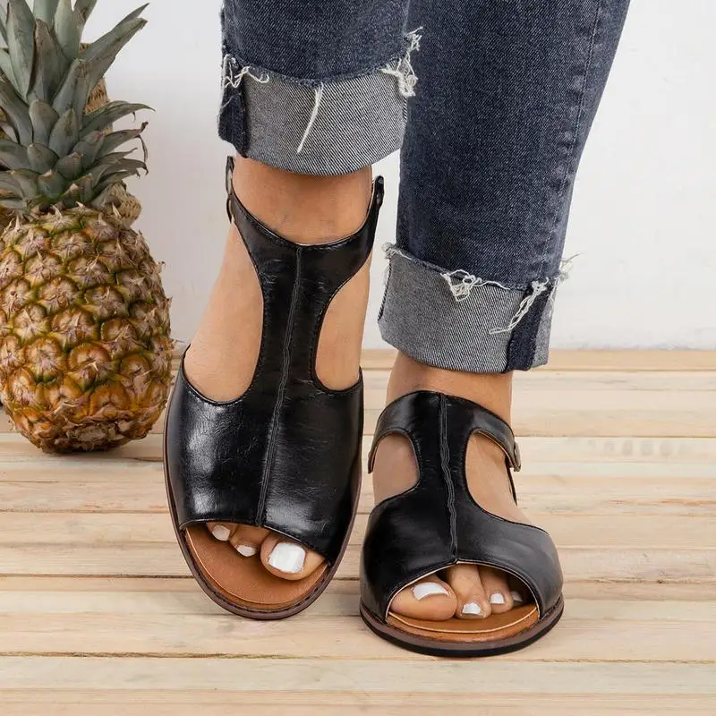 

Ladies Summer Sandals Flat With Sandals Fashion Solid Color Casual Open Toe Fish Head Gladiator Sandals Female