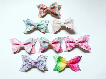 

Retail 1pc Fashion Glitter Gradient Rainbow Bow Hairpins Fairy Mermaid Print Bowknot Hair Clips Princess Headwear