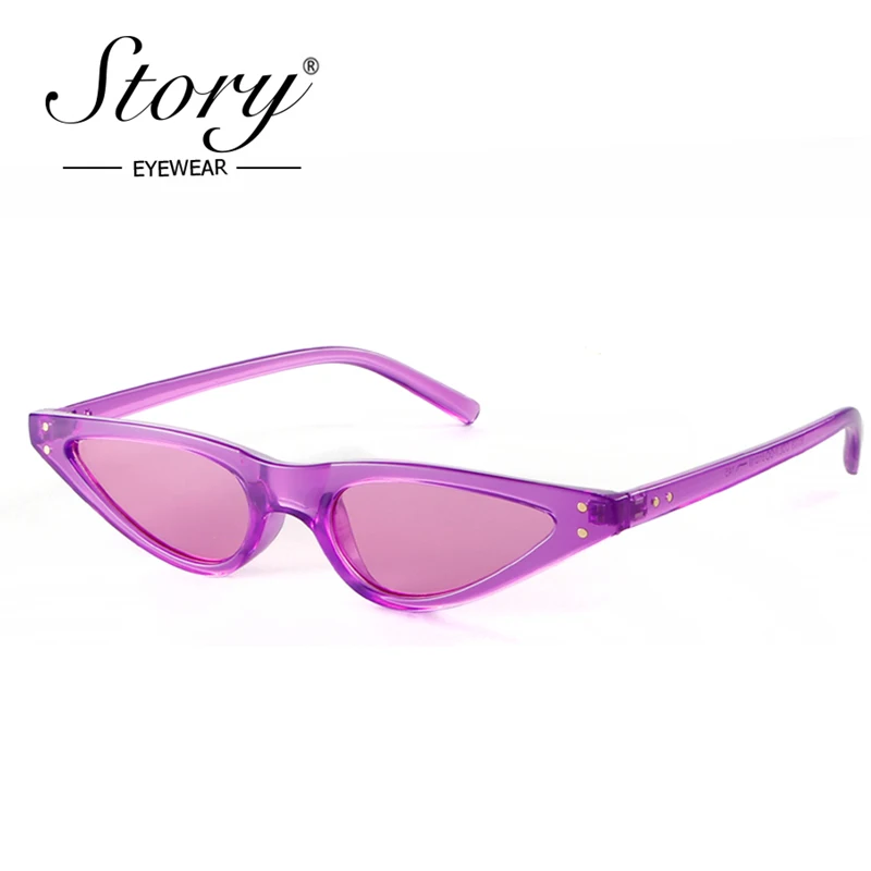 

STORY 2018 Vintage Tiny Cat Eye Sunglasses Women Retro Small Red Cateye Frame Skinny Triangle Sun Glasses Purple Shades Eyewear