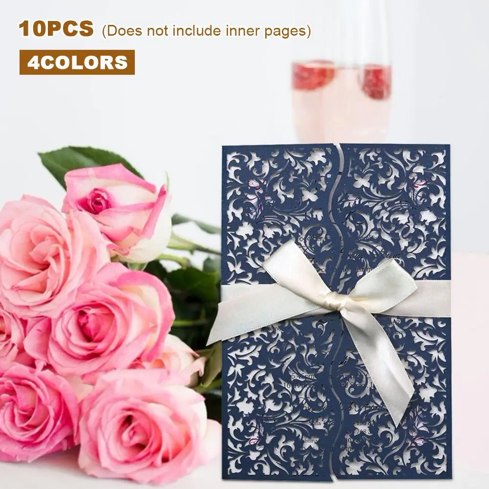  10PCS Party Invitations Infrared Cutout Invitations European Flower Wedding Invitations with Bows - 33032011079