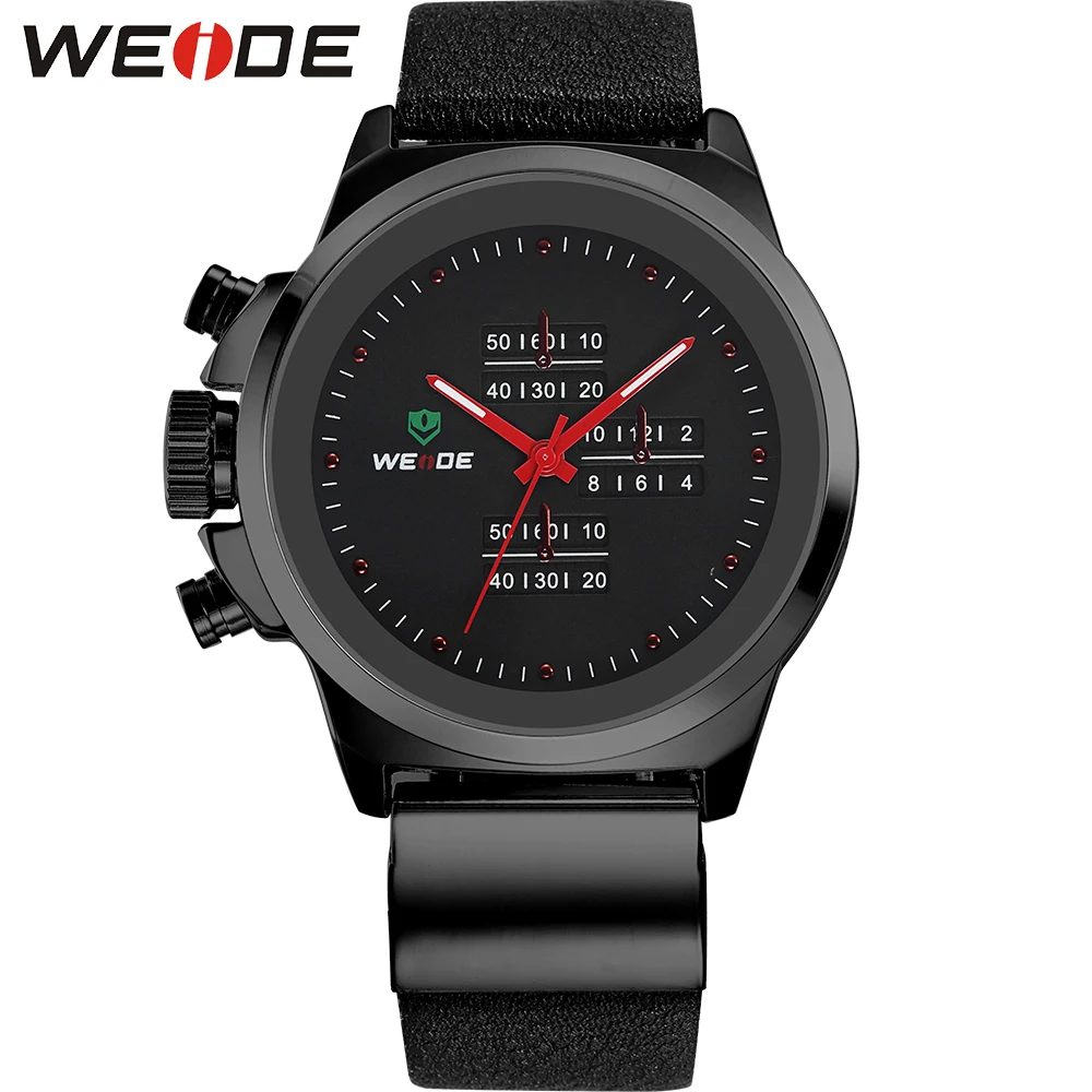 

WEIDE Men Business Movement Watches Black Leather Strap Analog Quartz Military Clock Wrist Watch Gift 2018 Relogios masculinos