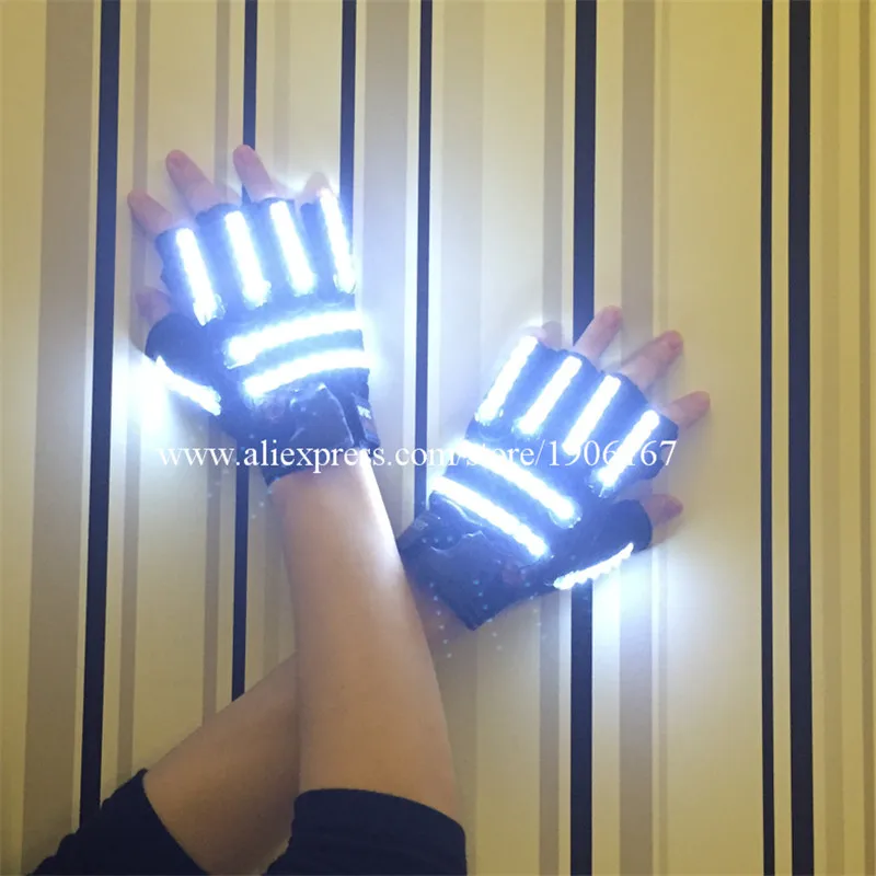 2018 New Led Light Up  White Color Luminous GLoves For DJ Club Party Christmas Halloween Decoration Event & Party Supplies05