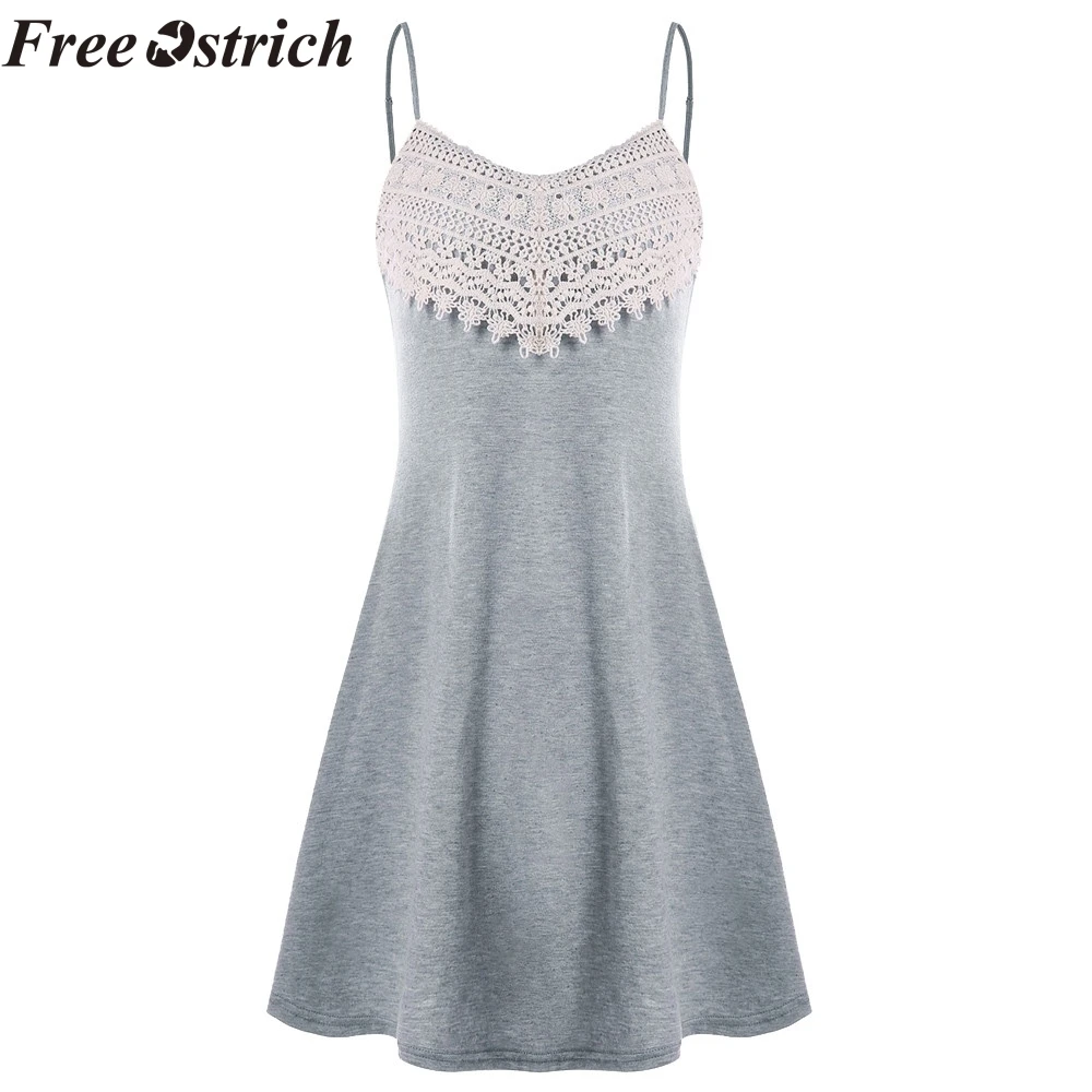 

FREE OSTRICH Fashion crochet lace small fresh simple sexy halter mini strap casual entertainment daily wild summer comfort dress