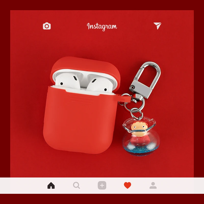 

Red Wireless Bluetooth Earphone Case For Apple AirPods Silicone Charging Headphones Cases For Airpods Protective Cover Keyring