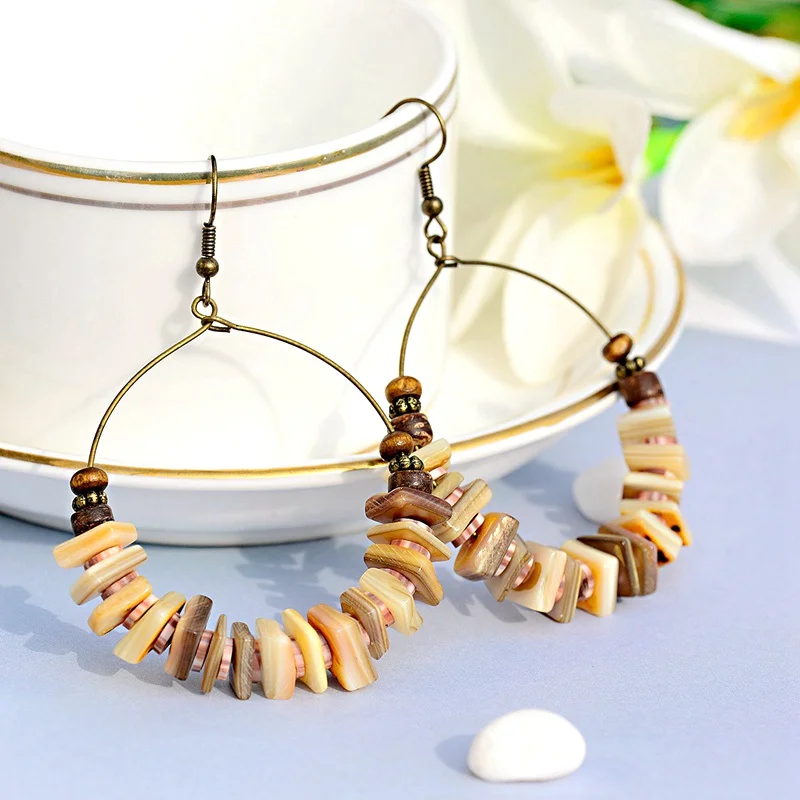 

Bohemia Boho Natural Stone Beaded Earrings For Women Vintage Jhumkas Big Round Gypsy Drop Earring Statement Indian Jewelry