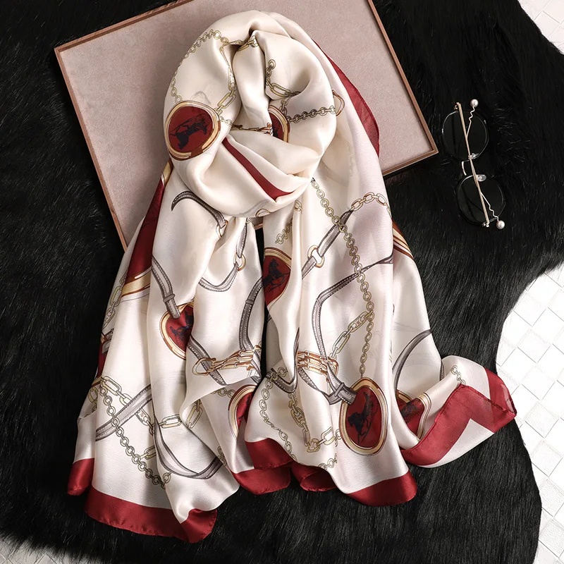 

Long Silk Scarf for Women Beach Shawls Scarves Luxury Chain Pattern Pashmina Scarfs Lady Foulard Hijab Summer 2019 Fashion