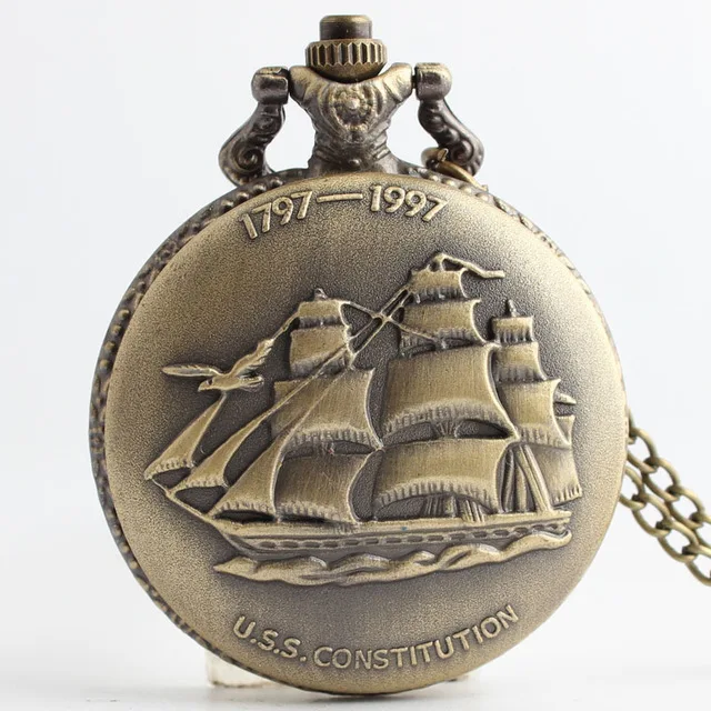 

Antique Bronze Sailing Canvas Boat Ship Necklace Pocket Chain Quartz Pendant Pocket& Fob Watch Gift TD2145