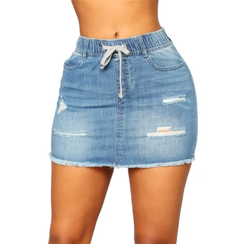 

Women High Street Eastic Waist Mini Skirt Women Ripped Tassel Short Pencil Skirts Ladies Vintage Sexy Party Skirts AA51504