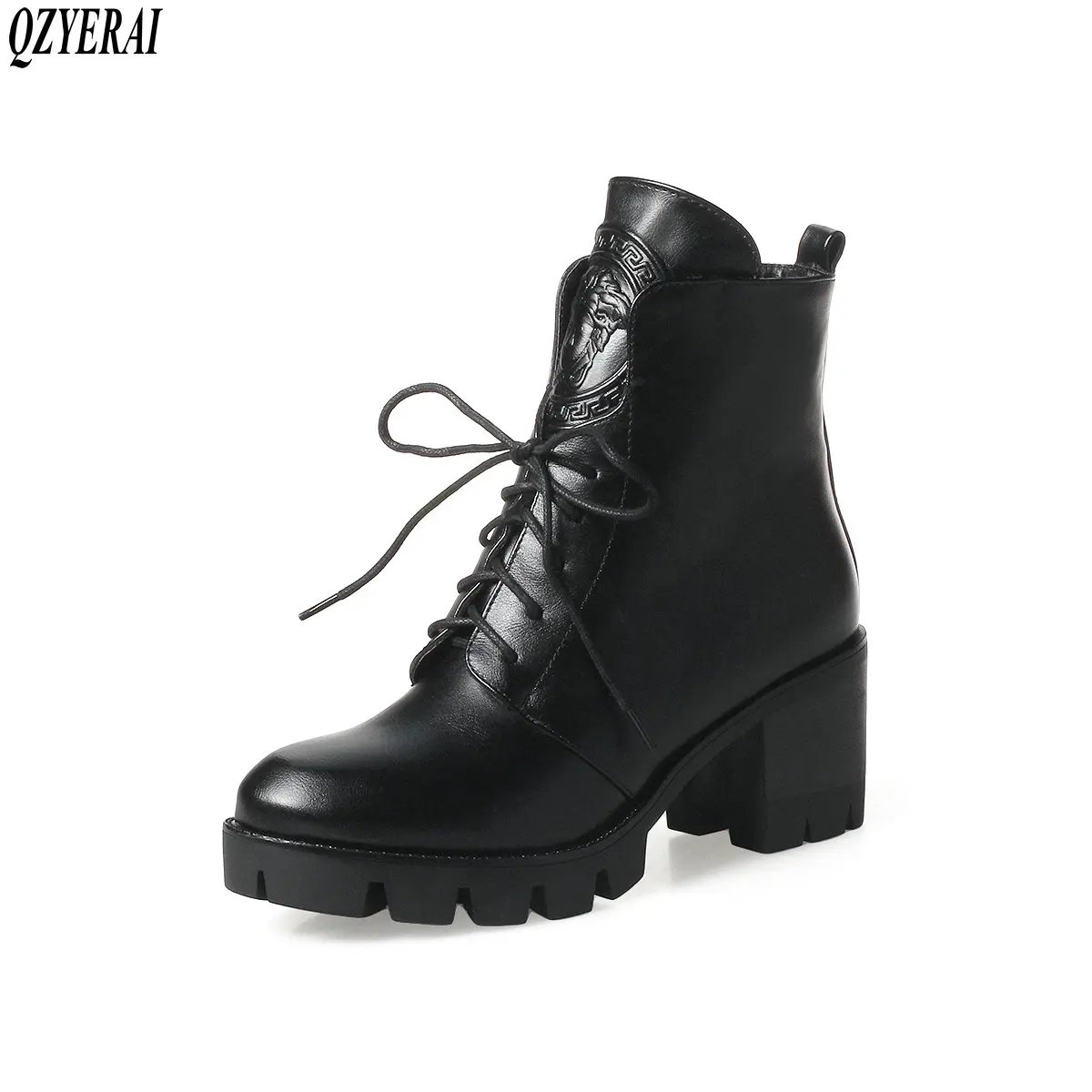 QZYERAI New genuine woman boots chunky and belted cowhide women boots retro shoes woman free shipping QZYERAI New genuine woman boots chunky and belted cowhide women boots retro shoes woman free shipping