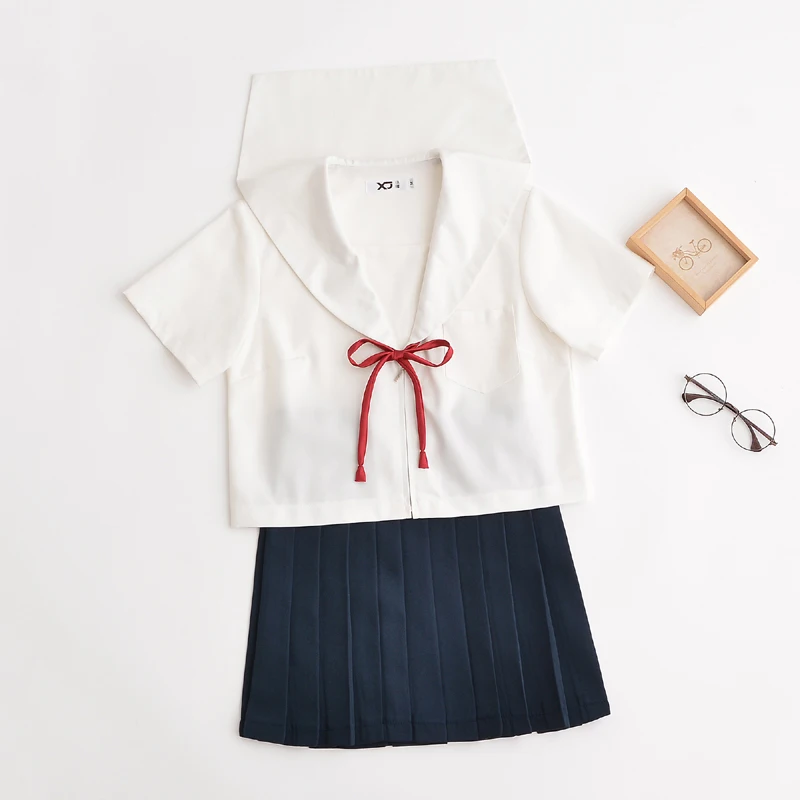 Комплект униформы с матросским воротником, школьная форма средней школы, летняя Корейская школьная форма с короткими рукавами