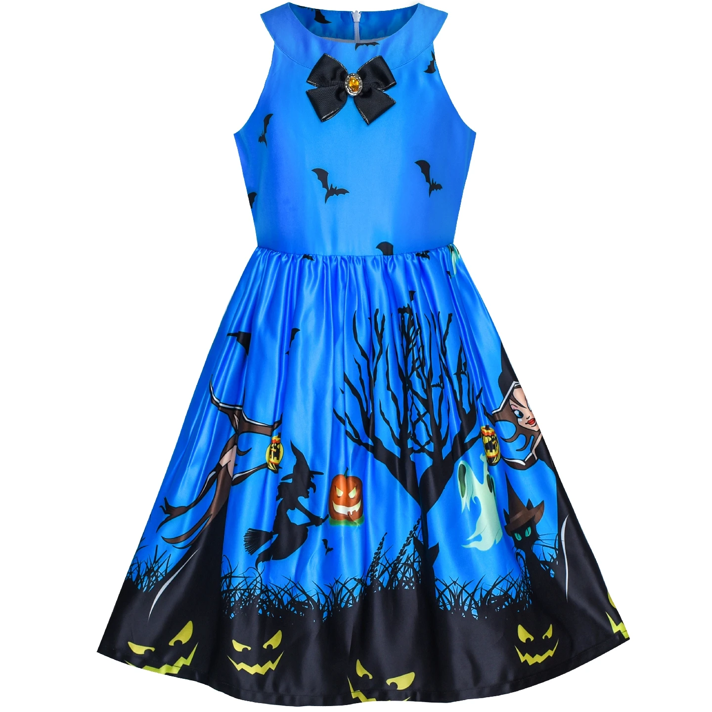 Sunny Fashion платья для девочек Хэллоуин Ведьма Летучая мышь Тыква Костюм Пурпурный