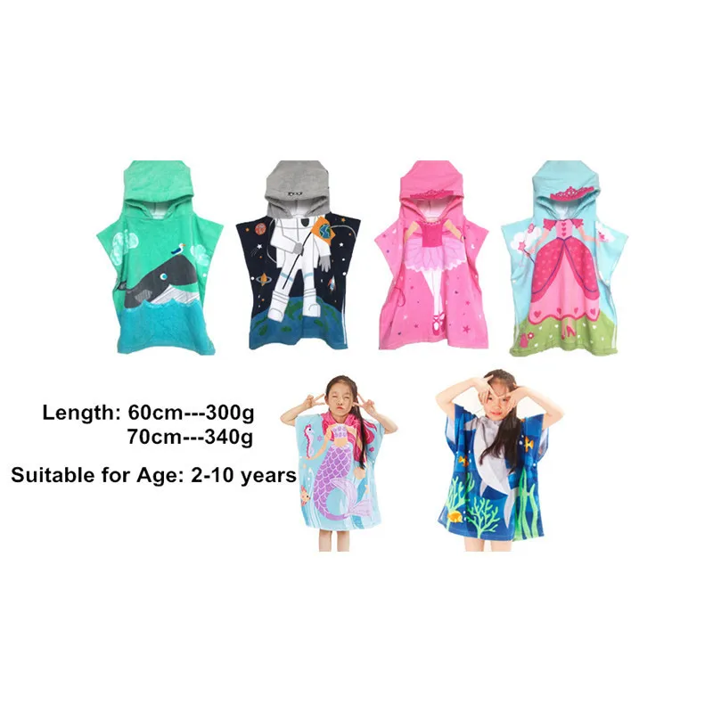 FullLove/детское махровое полотенце, хлопковый детский плащ с капюшоном и рисунком русалки, пляжное полотенце для мальчиков и девочек, банные полотенца-мантии для душа