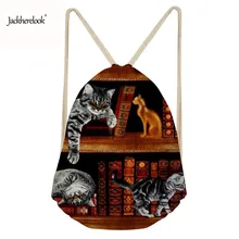 Jackherelook Backpack Drawstring Cute 3D Book Shelf Sleepy Cat Printing Drawstring Bag Travel Women Casual Bag Mochila Feminina