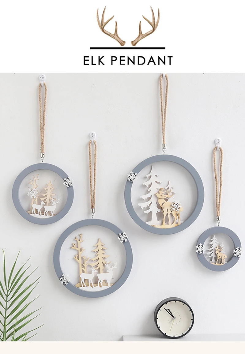 Flone Nordic Decoration Home Wooden Elk Hanging Ornaments Christmas Nursery Decor Kids Room Decoration Supplies Accessories (1)