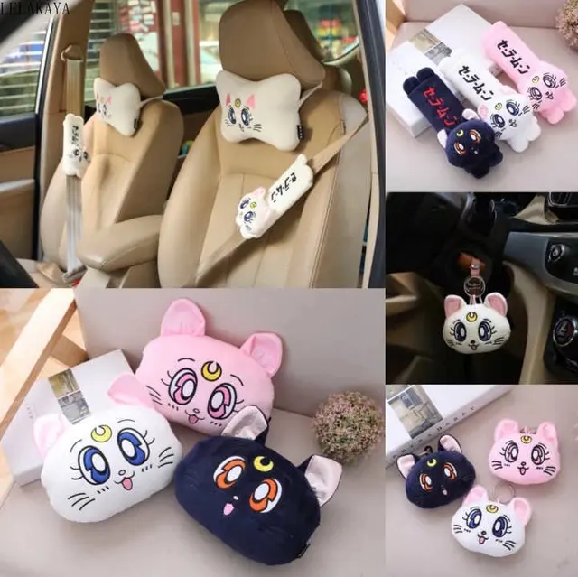 Cartoon Anime Sailor Moon Plush Keychain Soft Stuffed Luna Cat Car