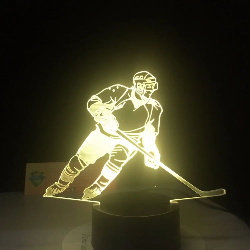 3D светодиодный настольный светильник для хоккеиста, USB, визуальный светильник, прикроватные ночники для детей, подарки для сна, освещение, спортивный Декор