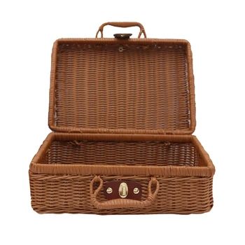 

1pc Cosmetics Organizer Plastic Vintage Practical Portable Woven Container Makeup Holder Storage Case Cosmetics Organizer