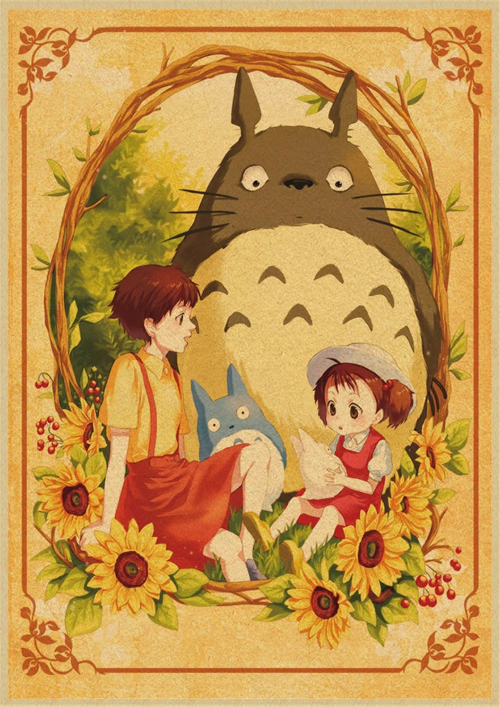 Хаяо Миядзаки мультфильм Tonari no Totoro ретро крафт-бумага плакат ВИНТАЖНЫЙ ПЛАКАТ украшение комнаты - Цвет: Золотой