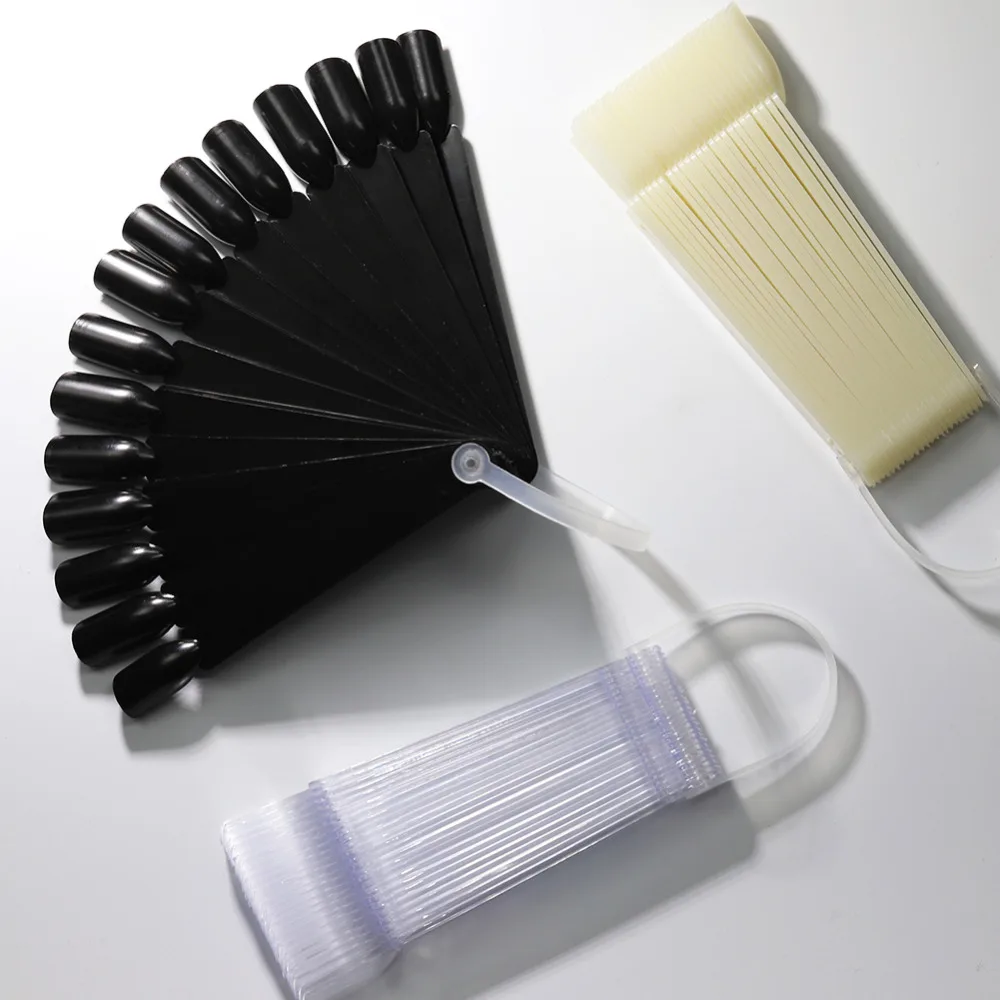 

24PC Full Beauty Nail Art Tips Practice Display Set Fan Design Fake Stick Transparent Nature Black DIY Polish Gel Training Tool
