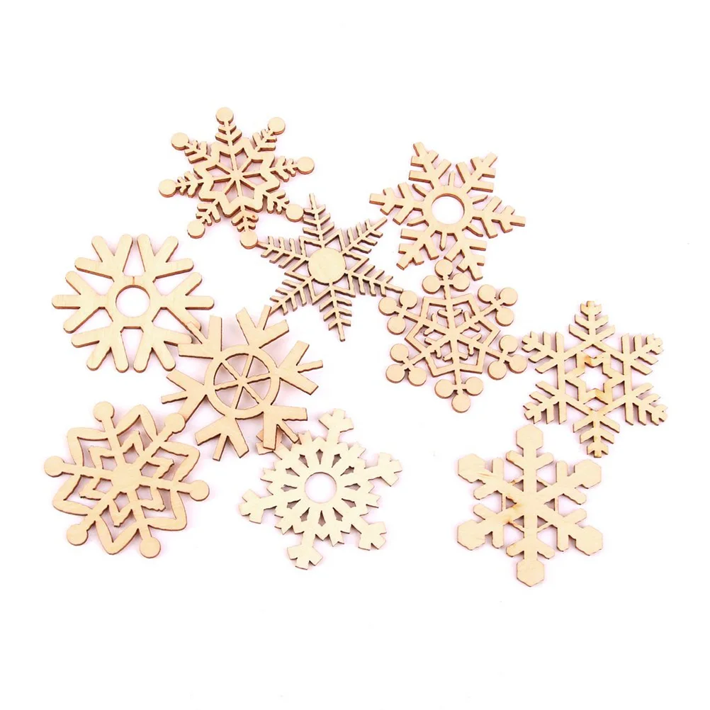 

10pcs Christmas Wooden Snowflakes Embellishment Xmas Tree Ornaments Decor Hanging Ornament (Wood Color)