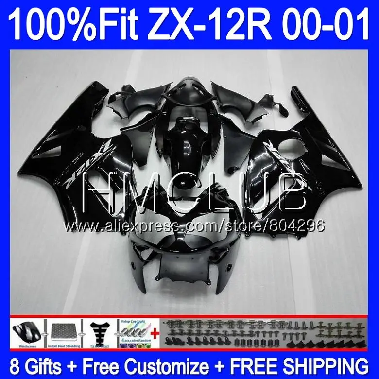 

Injection For KAWASAKI NINJA ZX1200 C ZX 12R 00 01 Glossy black 47HM.3 ZX 12 R 1200CC ZX12R 00 01 ZX-12R 2000 2001 Fairing kit