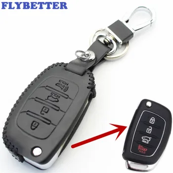 

FLYBETTER 2Pcs/lot Genuine Leather 4Button Flip Key Case Cover For Hyundai I40/Azera/Tucson/Elantra/Accent Car Styling L140