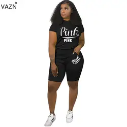 VAZN 2019 новый стиль брендовые модные повседневные Женский комплект 2 шт. письмо o-образным вырезом с коротким рукавом короткие брюки Bodycon Tracsuit