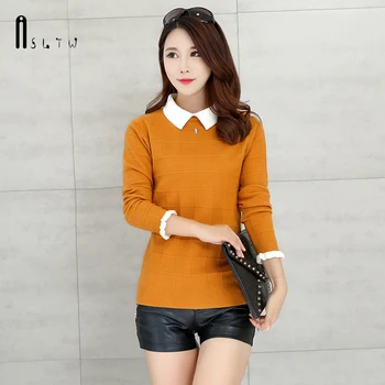 

ASLTW Sweater Women Casual Turn Down Collar Long Sleeve Women's Sweater Pull Femme Knitwear Pullovers