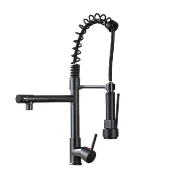 

CSS Chrome Spring Pull Down Kitchen Faucet Dual Spouts 360 Swivel Handheld Shower Kitchen Mixer Crane Hot Cold 2 Outlet Spring