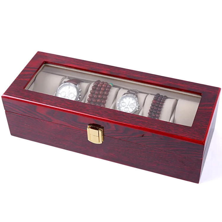 

6 Slot Watch Case Wooden Display Watch Box Bracelet Watch Jewelry Collection Organizer Roast Paint