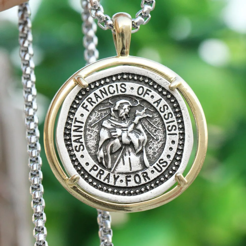 Мужские католическое ожерелье Святой Франциск Ассизи церкви носит медаль форма распятие Религиозные ювелирные изделия челноки