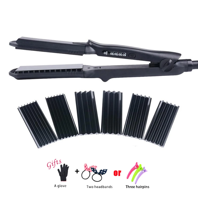 

4In1 Professional 110-240V Hair Curling Iron Ceramic Hair Curler Roller Electric Hair Straightener Crimper Corrugated Curl C09