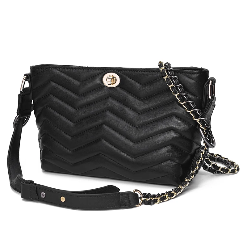 

Europe America hot sale women single shoulder bag cross body fashion zig zag thread design sheepskin zipper handbags