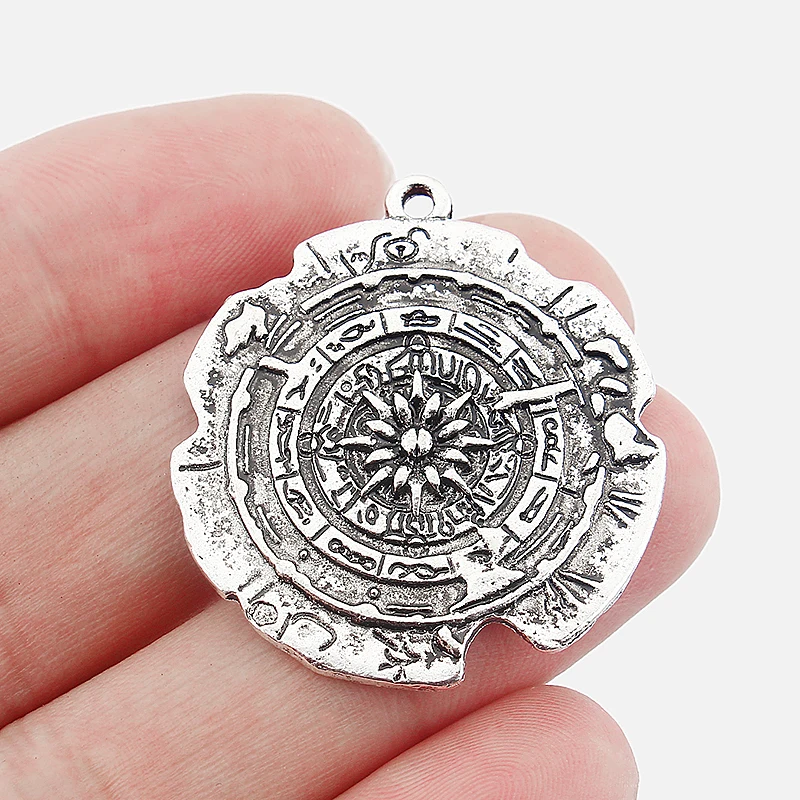 

5pcs Antique Silver Round Charms Carved Edelweiss Flower/Ancient Symbol Pendant Fit DIY Jewellery Making Findings