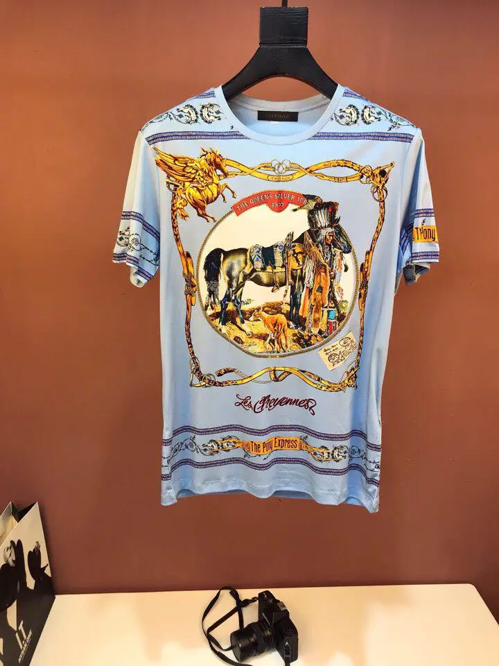 

Fashion Men's Tops & Tees 2019 Runway Luxury famous Brand European Design Short Print party style T-Shirts Men's ClothingWD04255