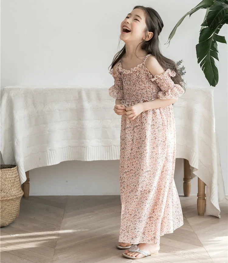 floral maxi long dress girl a line dress mother daughter clothes big girls dresses summer 2018 pink green beach holiday baby girls with sleeve teeange girls clothing (10)