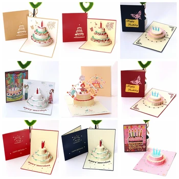

Happy Birthday Postcard Greeting Gift Cards Blank Paper 3D Handmade Pop Up Laser Cut Vintage Invitations Custom with Envelope