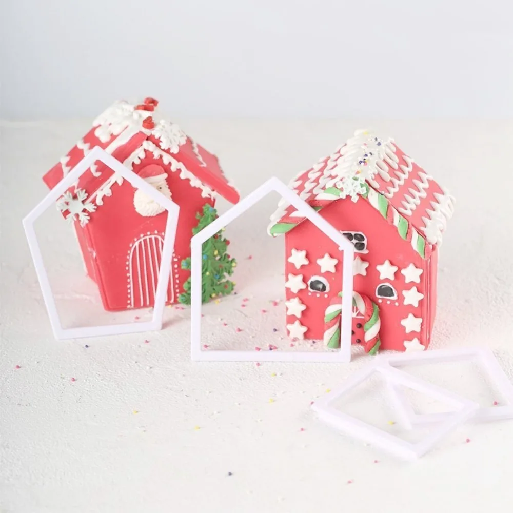 

4pcs Christmas Scenario Gingerbread House Cutters Mould Set DIY Biscuit Plastic Cookie Mold Pastry Cake Baking Cutting Mould