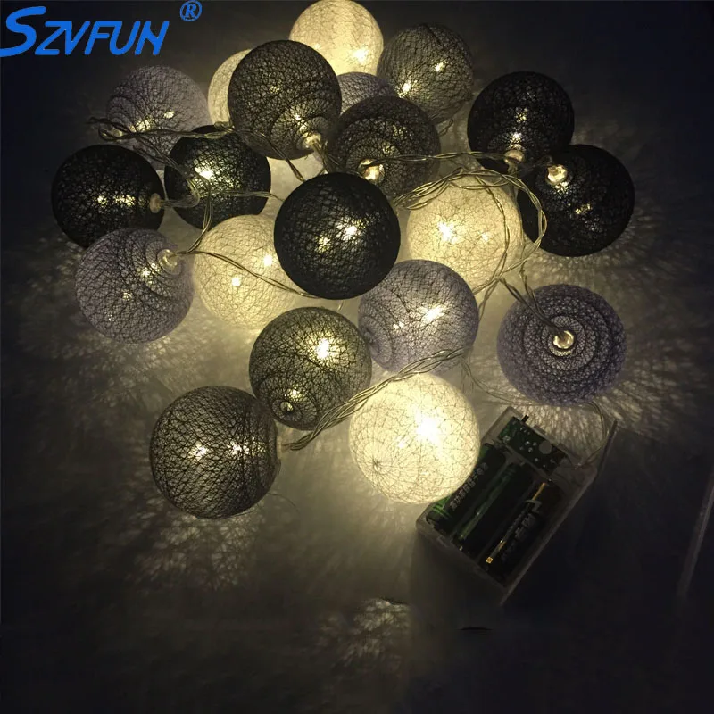 

Szvfun 3m 20 Cotton Balls Led String Lights Warm White Cotton Ball Light Chain Garland Thai Party Christmas Wedding Decoration